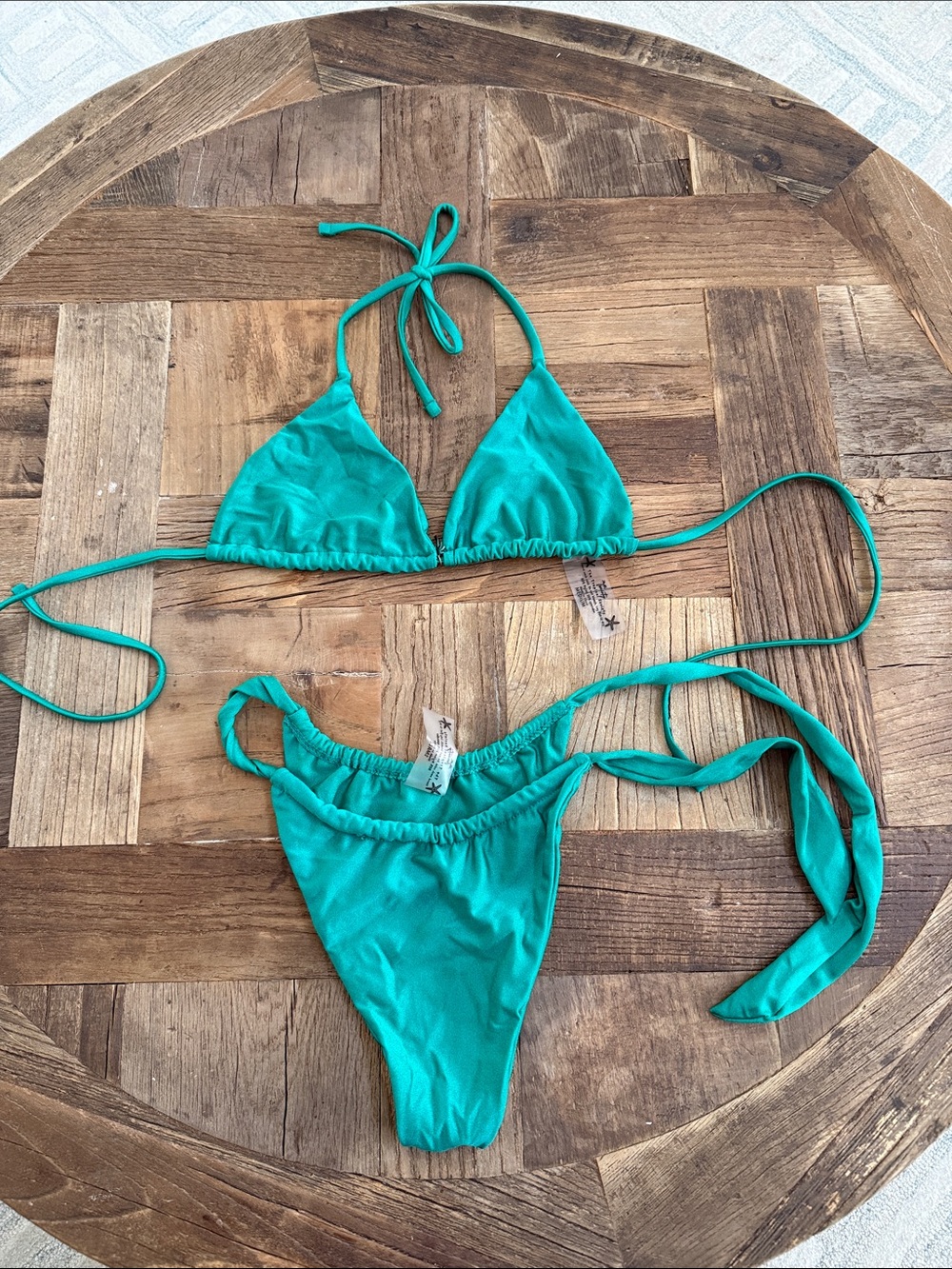 Emerald Green Triangle Tie-Side Bikini Set - Women Swim